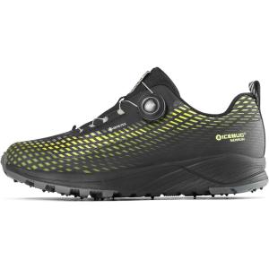 Icebug Mens NewRun BUGrip GTX Trail Running Shoe with Carbide Studded Traction Sole(Black/Poison)